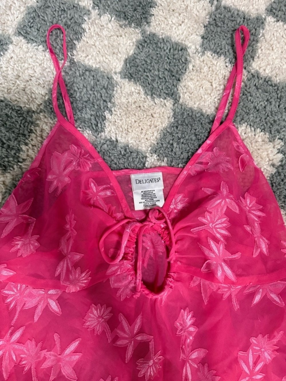 DELICATES Vintage Barbie Pink Floral Sheer Babydoll Chemise Slip Dress Keyhole - Picture 2 of 8